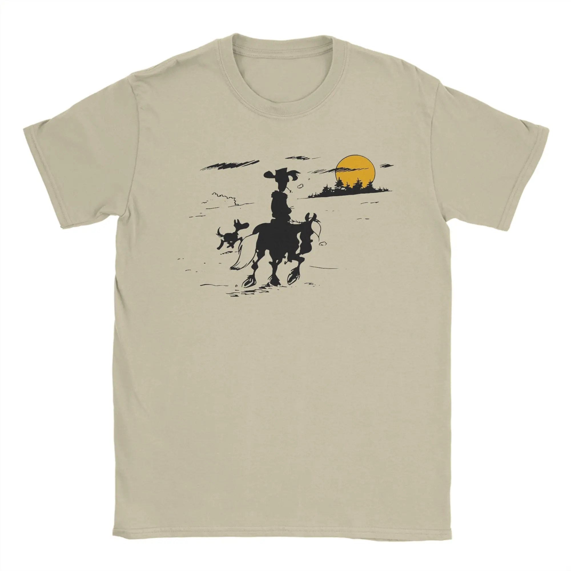 Lucky Luke Jolly Jumper and Rantanplan T Shirts Men Pure Cotton Fun T-Shirt Round Neck  Tee Shirt Short Sleeve Clothing Original