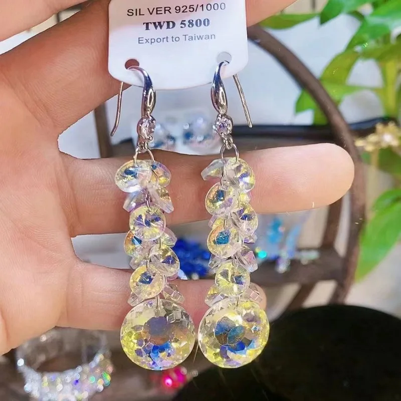 Crystal earrings super shiny long style cool style high-end new style