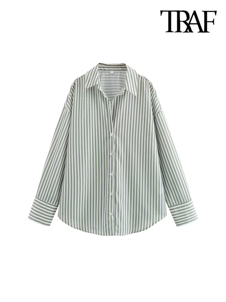 TRAF-Oversized Basic Poplin Shirts for Women, Long Sleeve, Button-up, Loose, Female Blouses, Chic Tops, Fashion