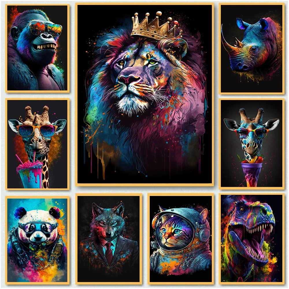 Abstract Animals Canvas Painting Wall Art Modern Home Decor Lion  Giraffe Dinosaur Rhino Unicorn Gorilla Monkey Poster Prints