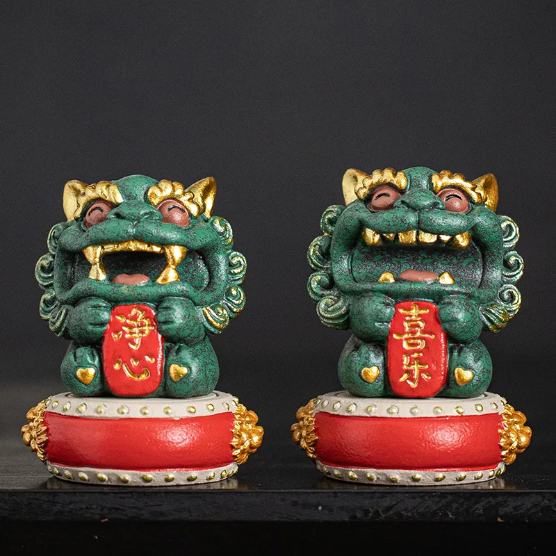 Creative Green Sand Stone Color Gold Little Dragon Supportable Lucky Decoration Xingshi a Pair of Boutique Home Desktop Decorati