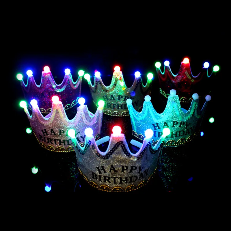 Children Birthday Hat Party Colorful Pom-pom Light Toy Hats Friends Family Party Activities Headwear Decorations Gifts for Kids