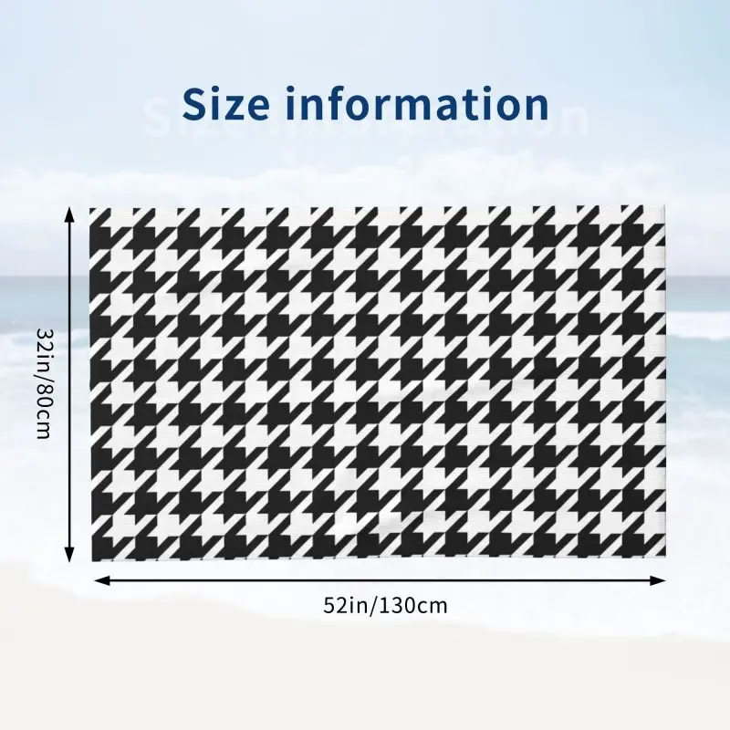 Black and White Houndstooth Print Bath Towel Microfiber Quick-Dry Beach Towels Large Towel for Sport Gym Swimming 80x130cm