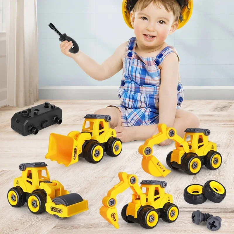 DIY Children's Assembly Engineering Vehicle Detachable Excavator Screw Parent-child Interactive Educational gift Toy Set for Boy