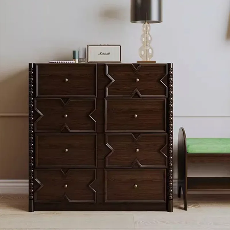 

American solid wood telescopic shoe cabinet, household entrance storage cabinet integrated against the wall