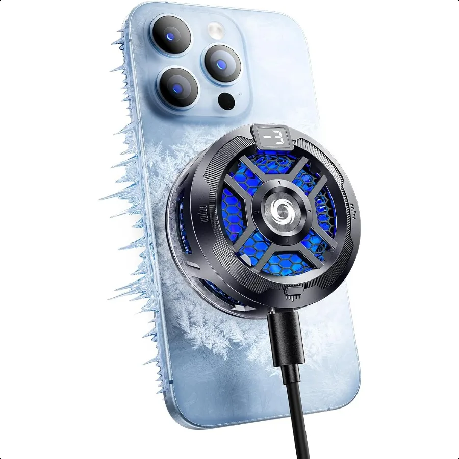 

Magnetic Cell Phone Cooler for Gaming Comvin Mobile Phone Cooling Fan with Dual Mode Temperature Display Portable Radiator for