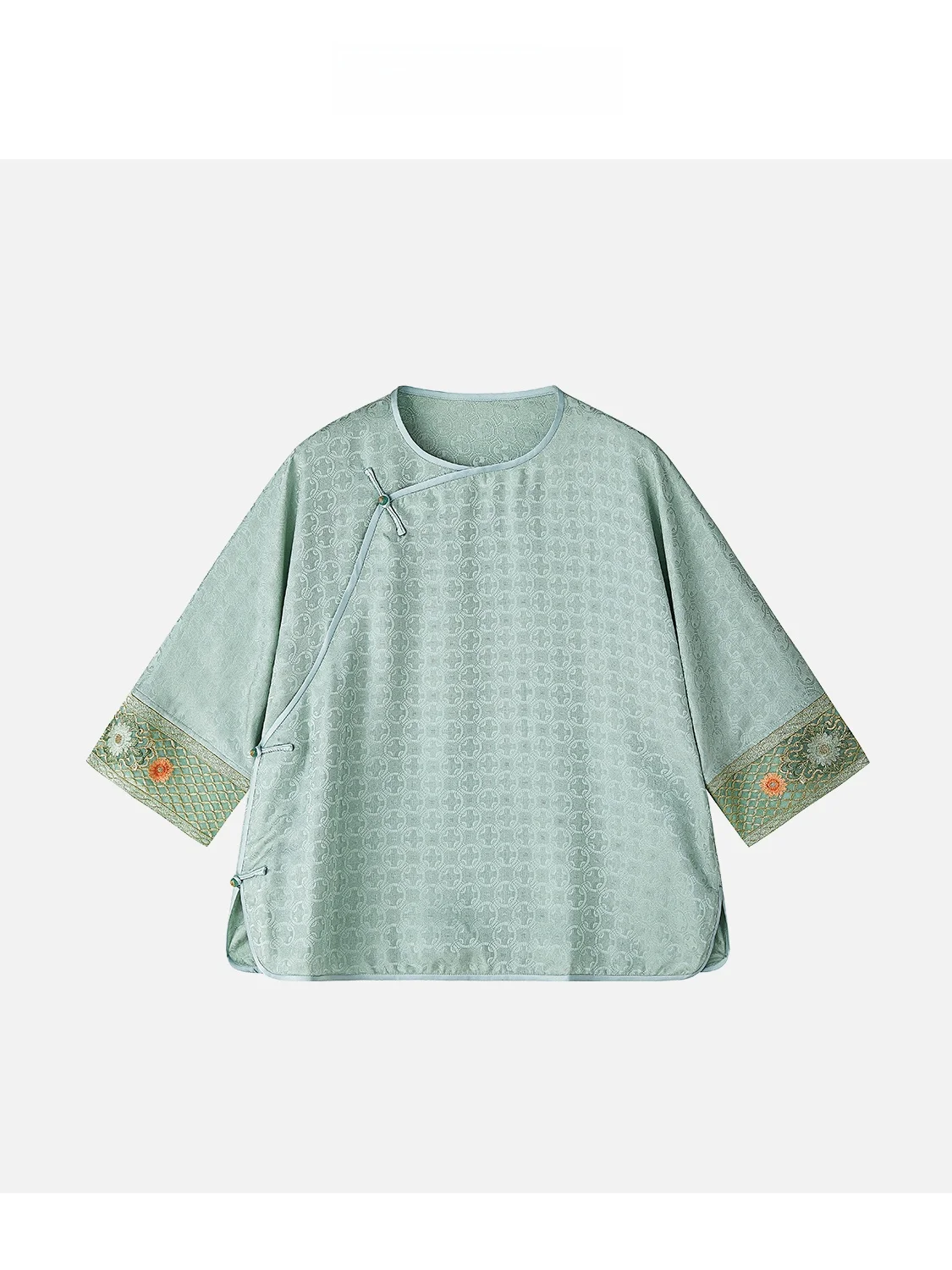 

JINGJING2025 New "Linking Rings" 00 Silk Floral Tussah 20 Momme Chinese Sle Top Women's Faion Spring Season