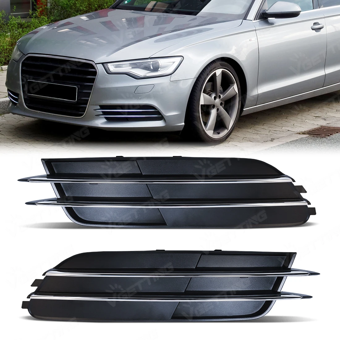 

Решетка переднего бампера для Audi A6 C7 Sedan/Avant 2011-2015, крышка противотуманной фары, рамка, автомобильные аксессуары 4G0807681 4G0807682