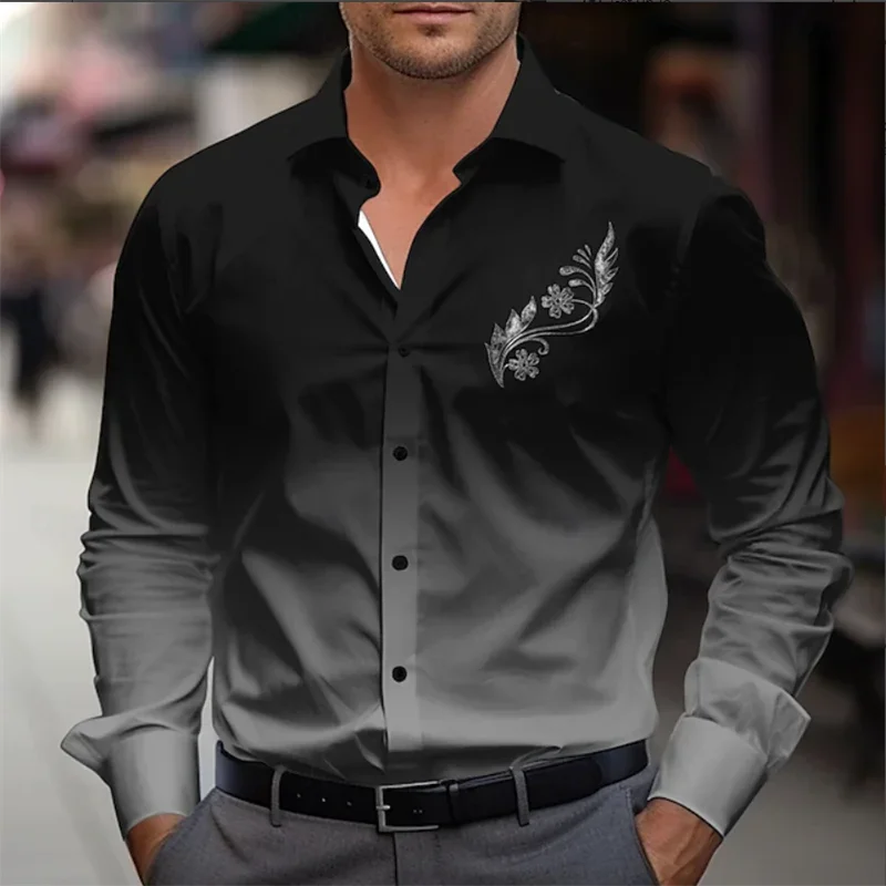 

New Floral Casual Men's Long Sleeve Simple Business Party Shirt Outdoor Street Casual Four Seasons Long Sleeve Fashion Shirt