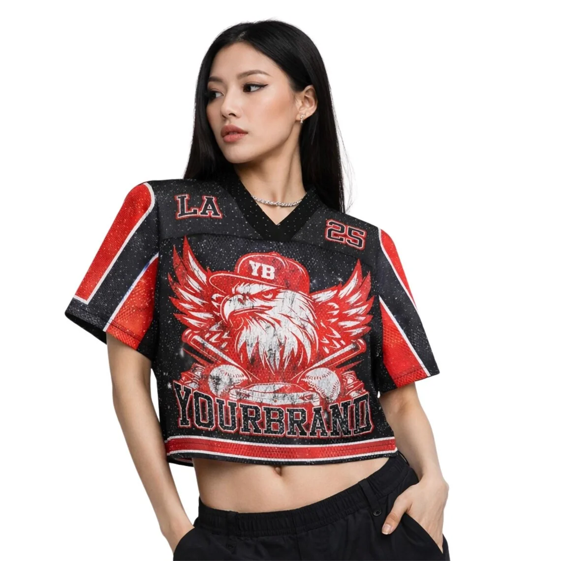 Custom Eagle Crop Top Jersey 3D Mesh Shirt, Streetwear Football Style Women, Women's Sports T-Shirts