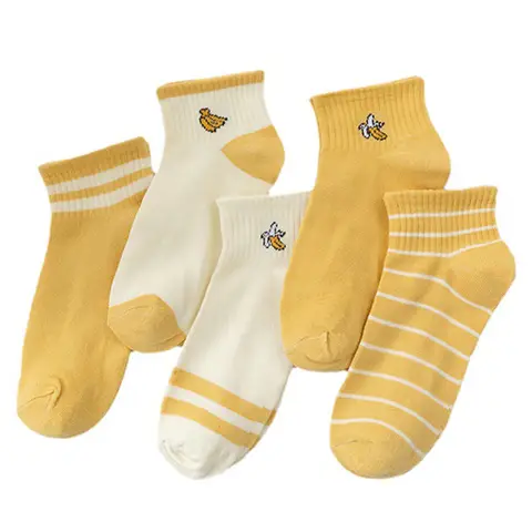 5 Paren/partij Lente Herfst Dames Ademende Low Tube Sokken Cartoon Gele Student Katoenen Sokken Meisjes Harajuku Meias Calcetines