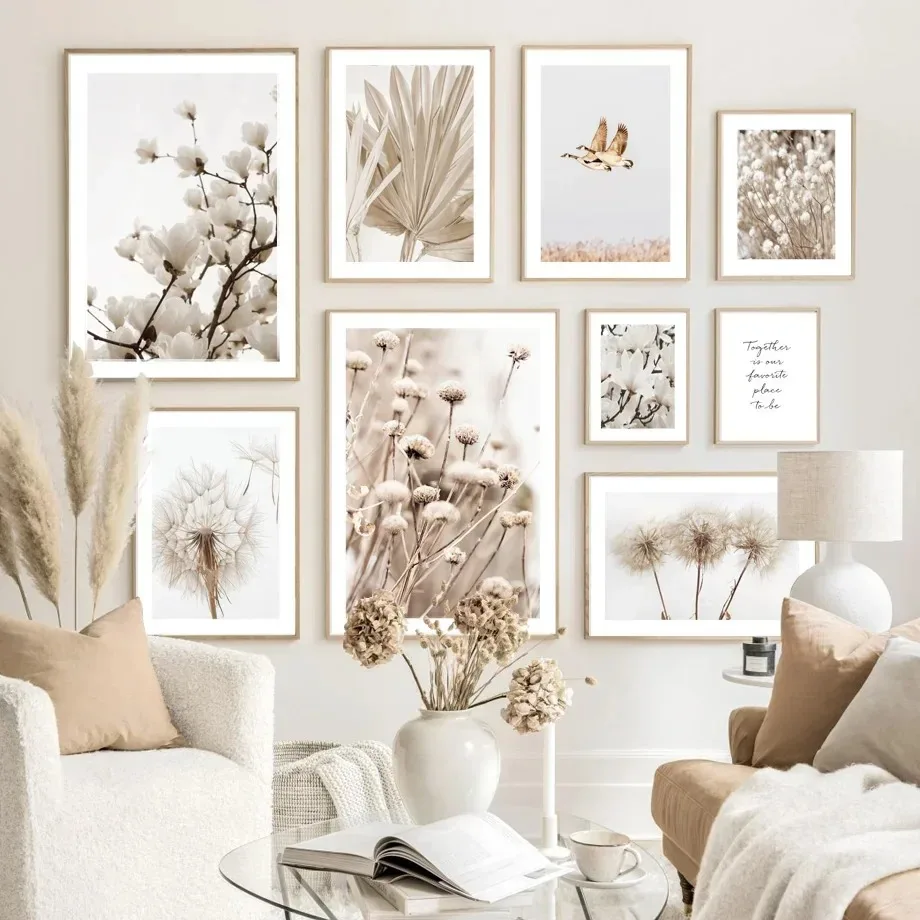 Beige Plant Dandelion Begonia Daisy Flower Palm Leaf Wall Art Print Diamond Painting Posters for Living Room Modern Home Decor