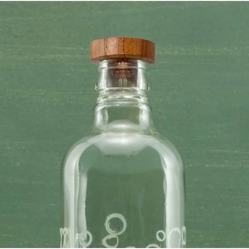 زجاجة مياه زجاجية فقاعات مع سدادة خشبية شفافة من الزجاج المزخرف سدادة خشبية طبيعية وظيفة جمالية للترطيب #5