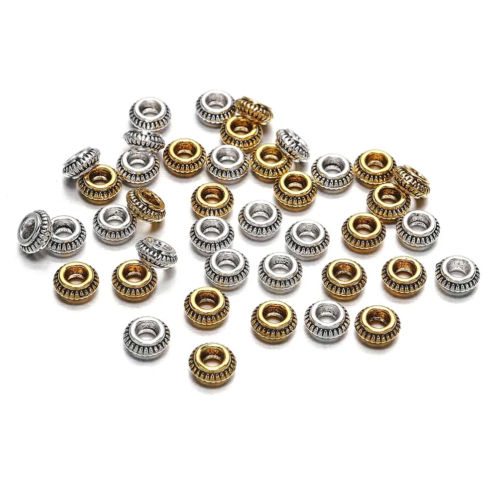 50Pcs 7MM Antique Big Hole Metal Bead Loose Spacer Round Bead For Jewelry Making Vintage Bracelet Bead Charm Handmade Supplies