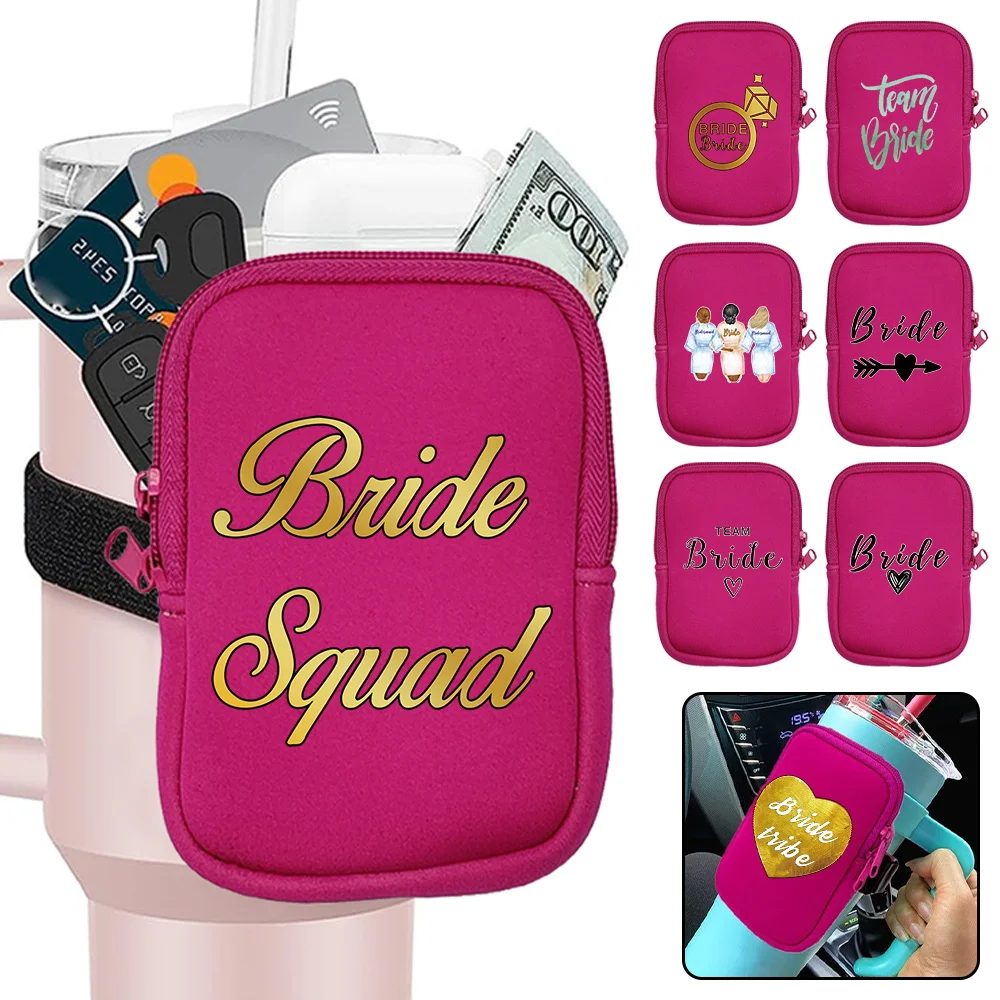 

Sports Water Cup Bag Outdoor Sports Multifunctional Water Bottle Bags with Double Zipper Key Card Small Storage Bag Bride Print