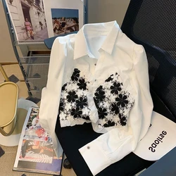 Temperament Flower Embroidered White Shirt Fake Two Fashionable Tops Blusas Mujer De Moda Office Lady Blouse Ropa Shirts