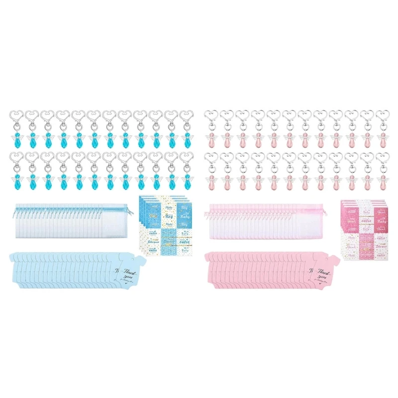 

Pack of 24 Angelic Crystal Keychains and Drawstring Organzas Bags with Thank You Cards for Baby Showers Party Supplies K2WE