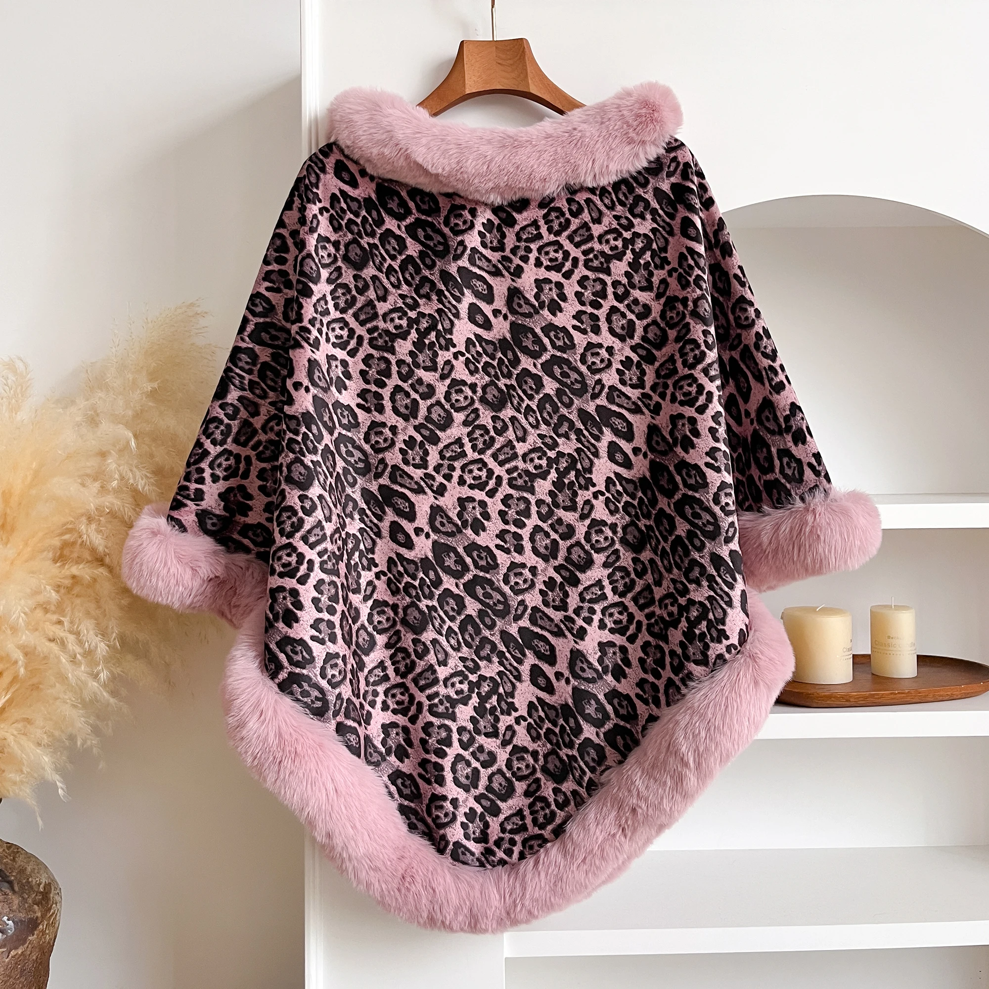 Leopard Print Faux Rabbit Fur - Women'S Fashion Poncho review and price