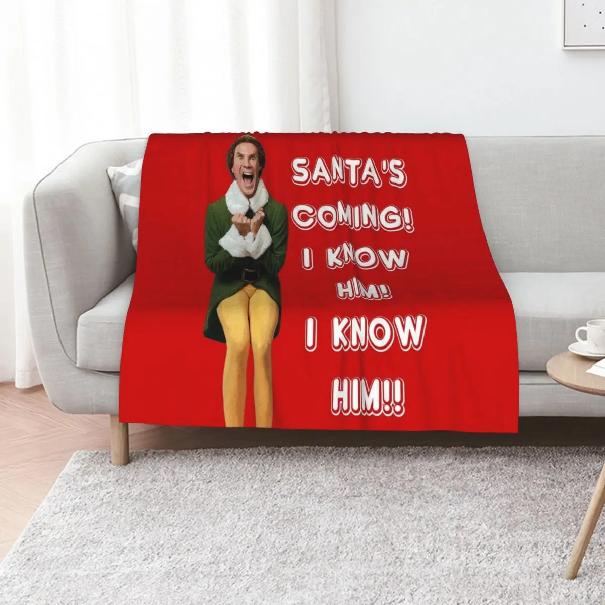 SANTA'S COMING! I KNOW HIM! Elf The Movie Will Ferrell Buddy Christmas Throw Blanket Soft Cozy Blanket for Pet Kids Adults