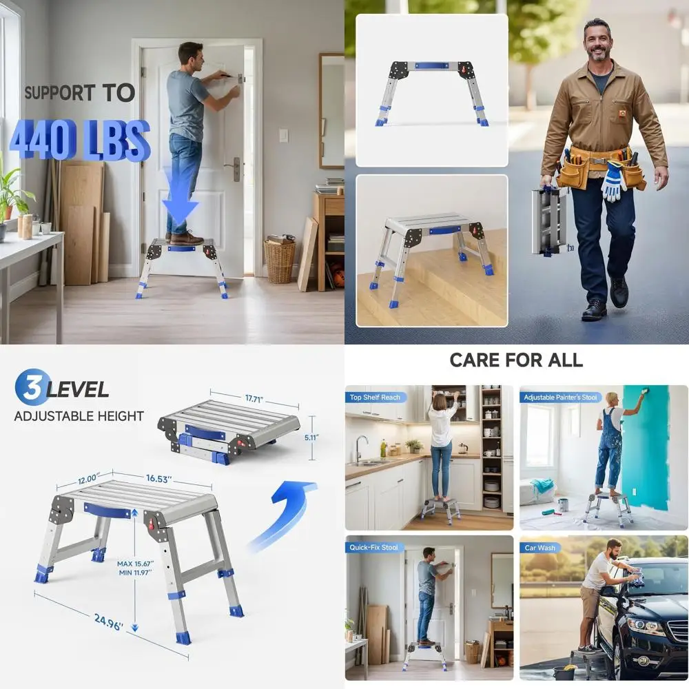 مقعد ألومنيوم بارتفاع قابل للتعديل للبالغين - خفيف الوزن، محمول، جاهز للاستخدام في الهواء الطلق، يحمل ما يصل إلى 440 رطلًا #1