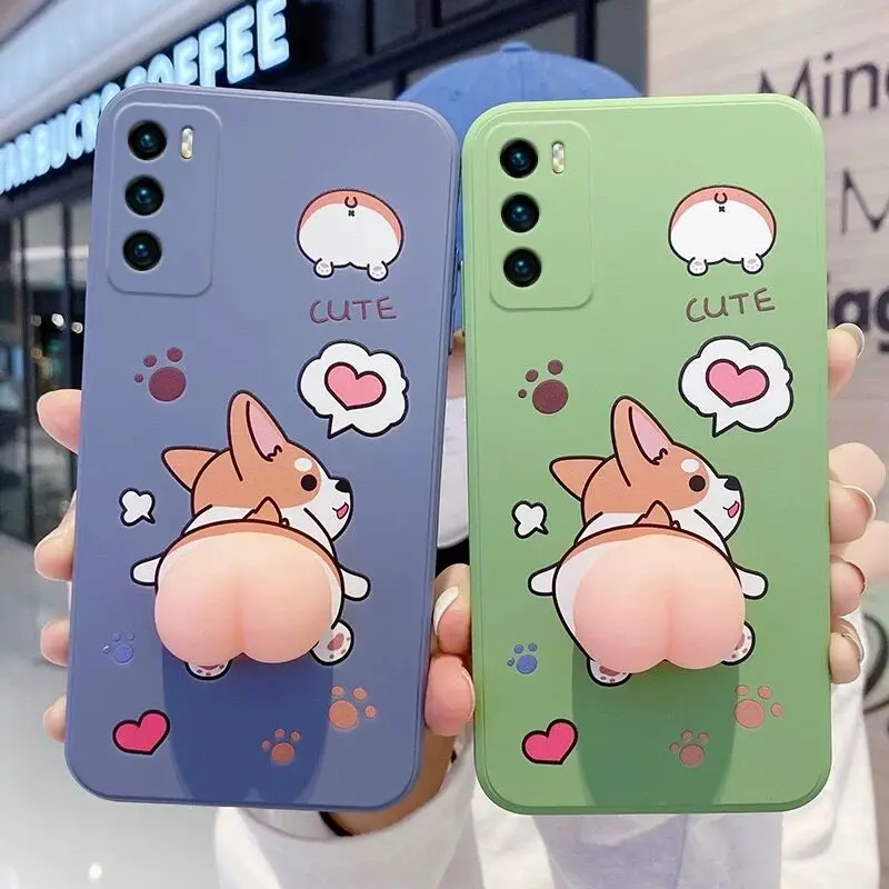 Phone Case For Xiaomi Redmi Note 10 10s 10T 11 11T 5 6 7 8 8T 9 Pro Max 9s 9T 5G Cute Cartoon Peach Corgi Dog 3D Buttocks Cover