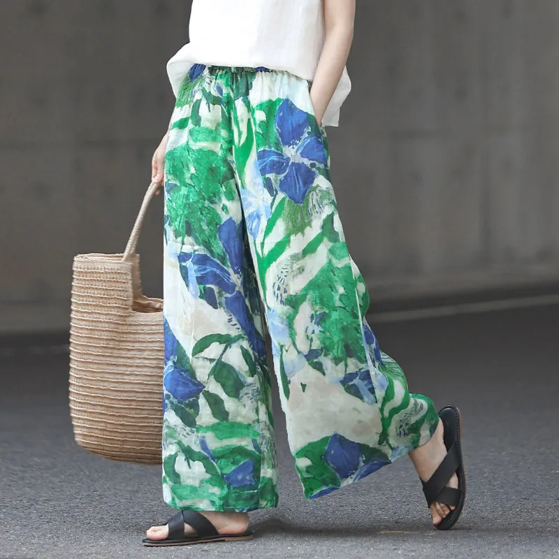 plus Size Fashionable High Waist Wide Leg Pants Cotton Linen Straight Cut Casual Trousers Harlan Style Artistic Commute Trend