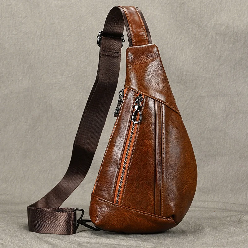 Bolso de pecho informal para hombre, Mini bandolera de cuero genuino, un solo hombro