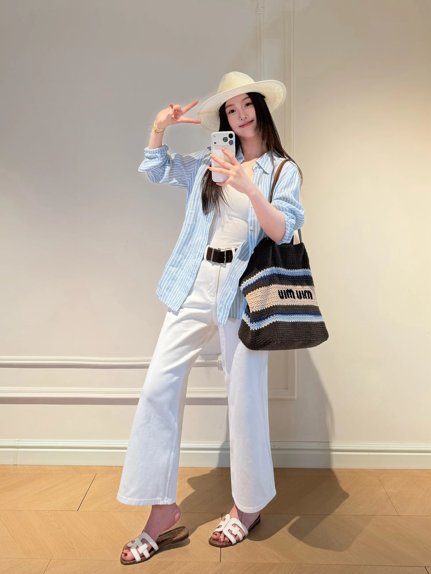 

Cao Daman High Waist Loose Wide Leg Denim Jeans Women's Brown Straight Cut Slimming Nine Point Spring Cotton Stretch Denim