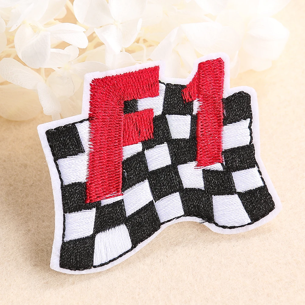 2pc Racing Car Victory Flag Applique Cool Embroidery Patches Iron Transfer for Fabric Decor Club Contest Clothes Badge Accessory