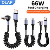 Olaf Spring 66W Type C Cable USB C Cable Fast Charging Car Spring 6A Short USB Type C Cable For iPhone15 Huawei Xiaomi Samsung