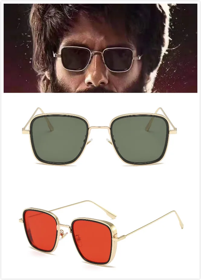 New Kabir Singh India Movie Sunglasses Men Square Retro Cool Sun Shades Steampunk Style Sun Glasses for Men UV400