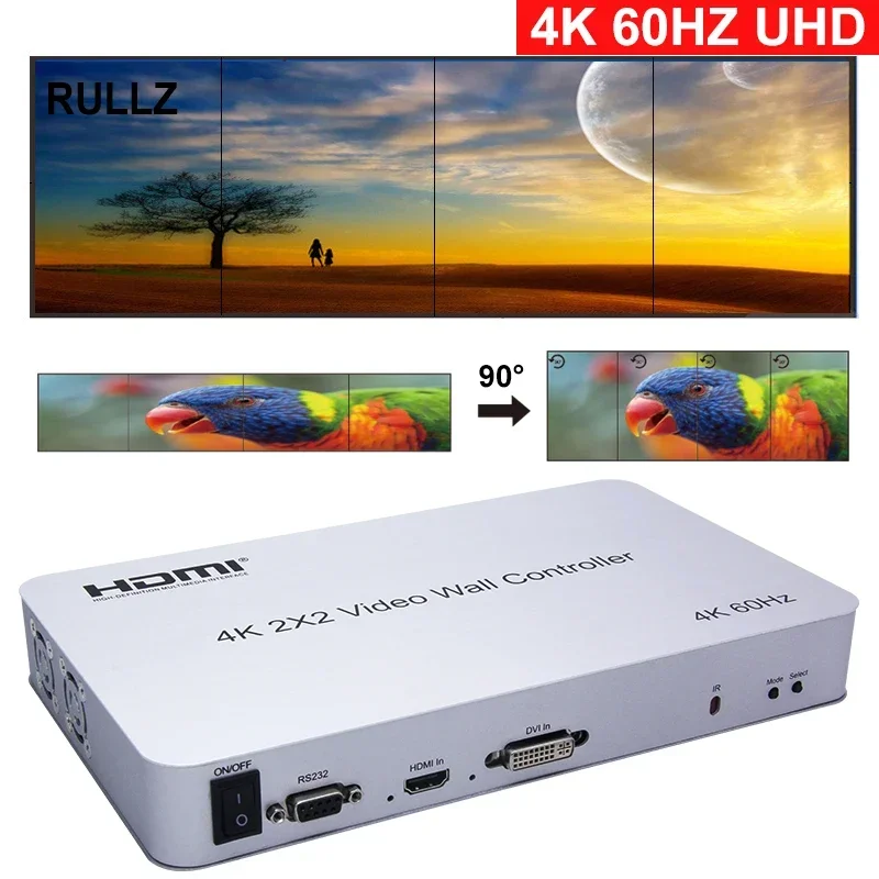 4K 60hz 2 3 4 TV Splicer 1x2 3x1 1x4 2x2 90° 180 Rotate HDMI Video Wall Controller Video Processor Vertical Multi Screen Splicer