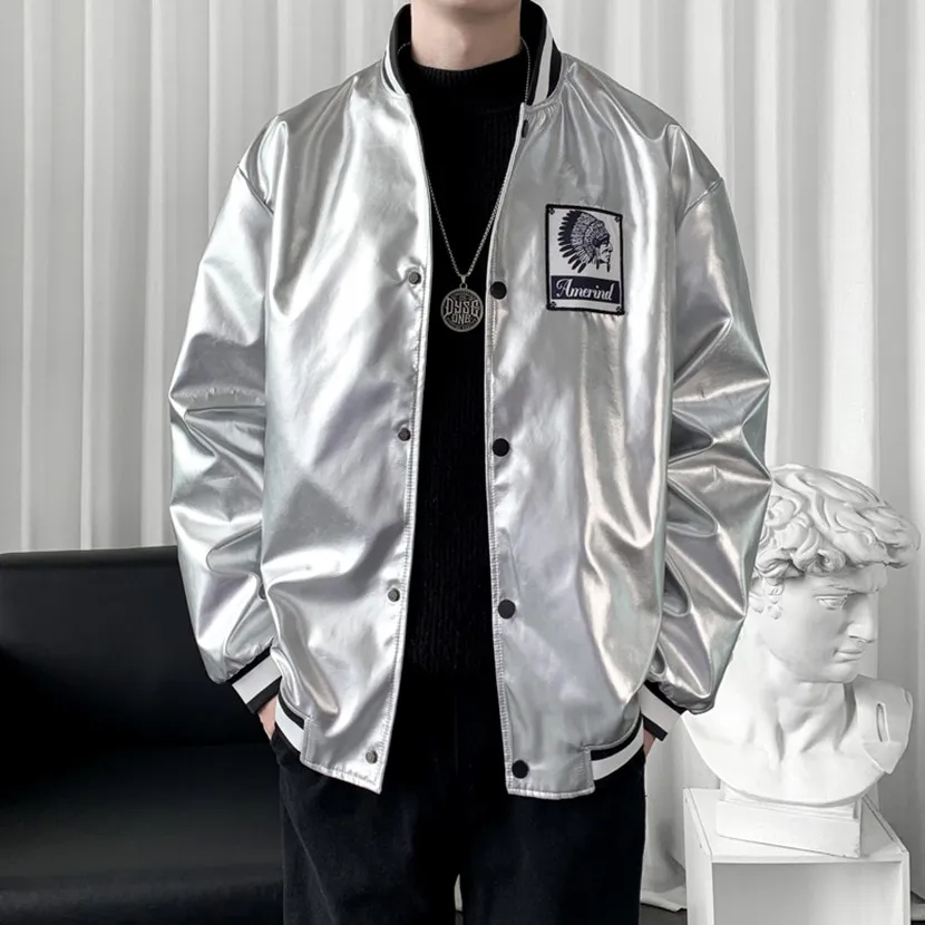 

Silver Baseball Sle Jaet Men's Spring Autumn New iny American Pilot Jaet Trendy Brand Men's Clothing Upper Apparel