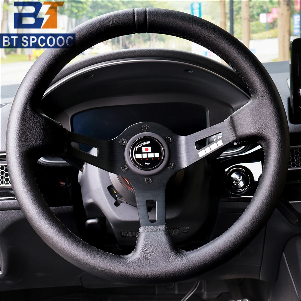 13inch 340mm Full Speed Japan Style Deep Dish JDM Real Leather Racing Steering Wheel Black Red Blue Yellow White Ring