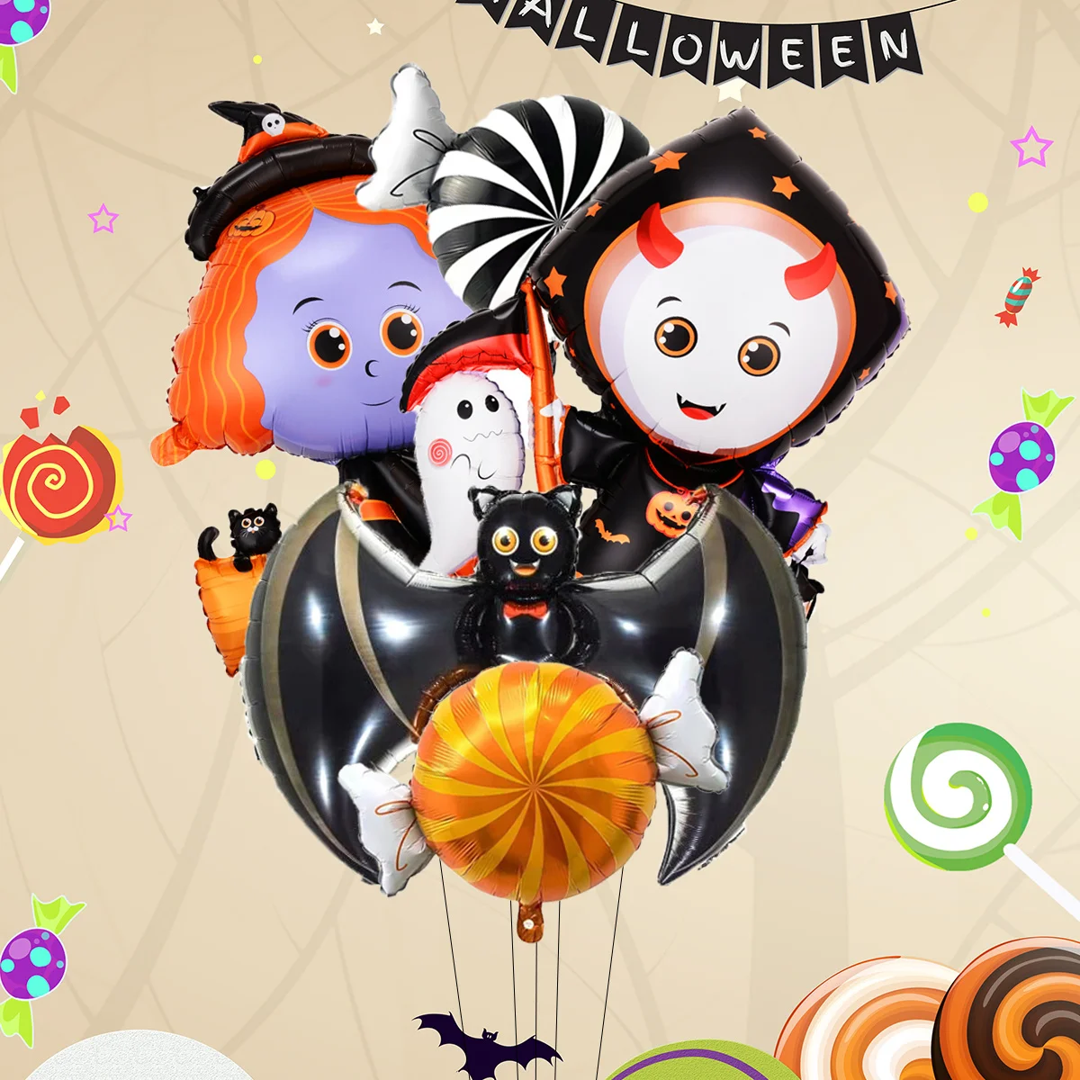 5 Stücke Halloween Thema Hexe Fledermaus Süßigkeiten Form Folienballons Halloween Party Dekorationen