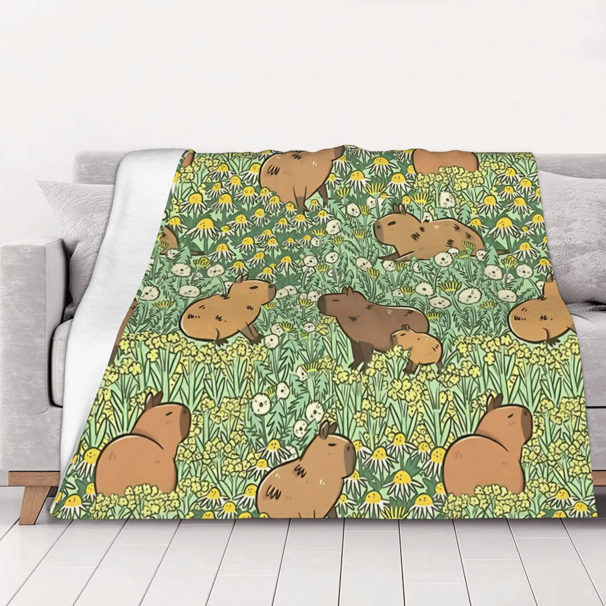 1PC Meadow in Green and Yellow Capybara Home Room Decorations Winter Blankets For Adults Bedding Home Interior Sofa Knee