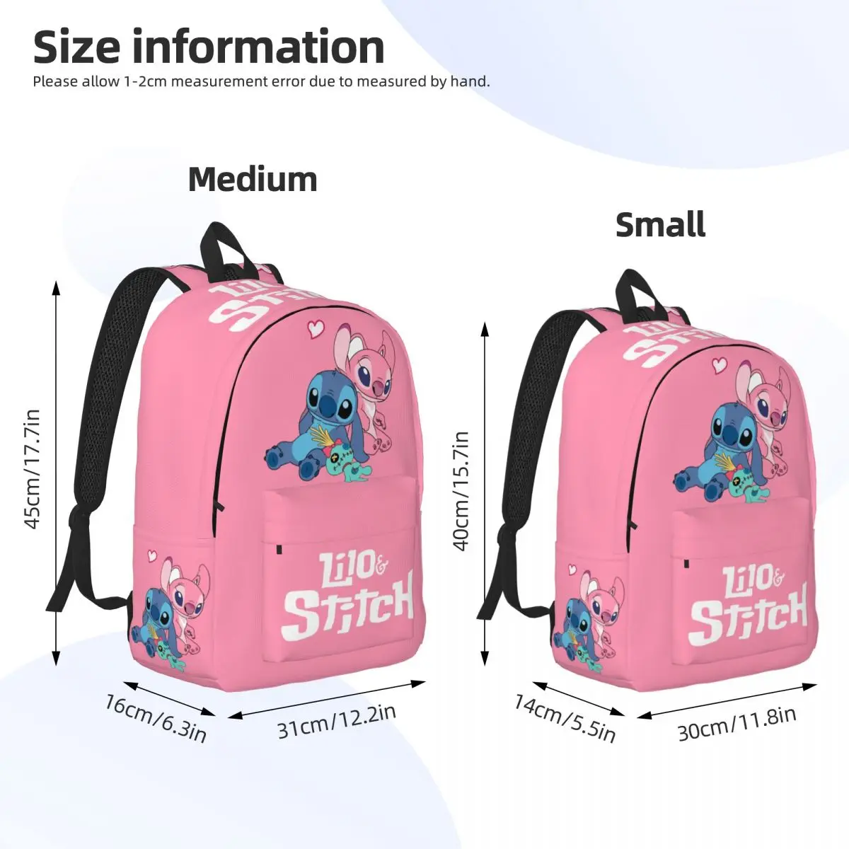 Funny Stitch Angel Love กระเป๋าเป้สะพายหลังสําหรับผู้ชายผู้หญิงแฟชั่นนักเรียนธุรกิจ Daypack น่ารักการ์ตูนคอมพิวเตอร์แล็ปท็อปผ้าใบกระเป๋ากลางแจ้ง