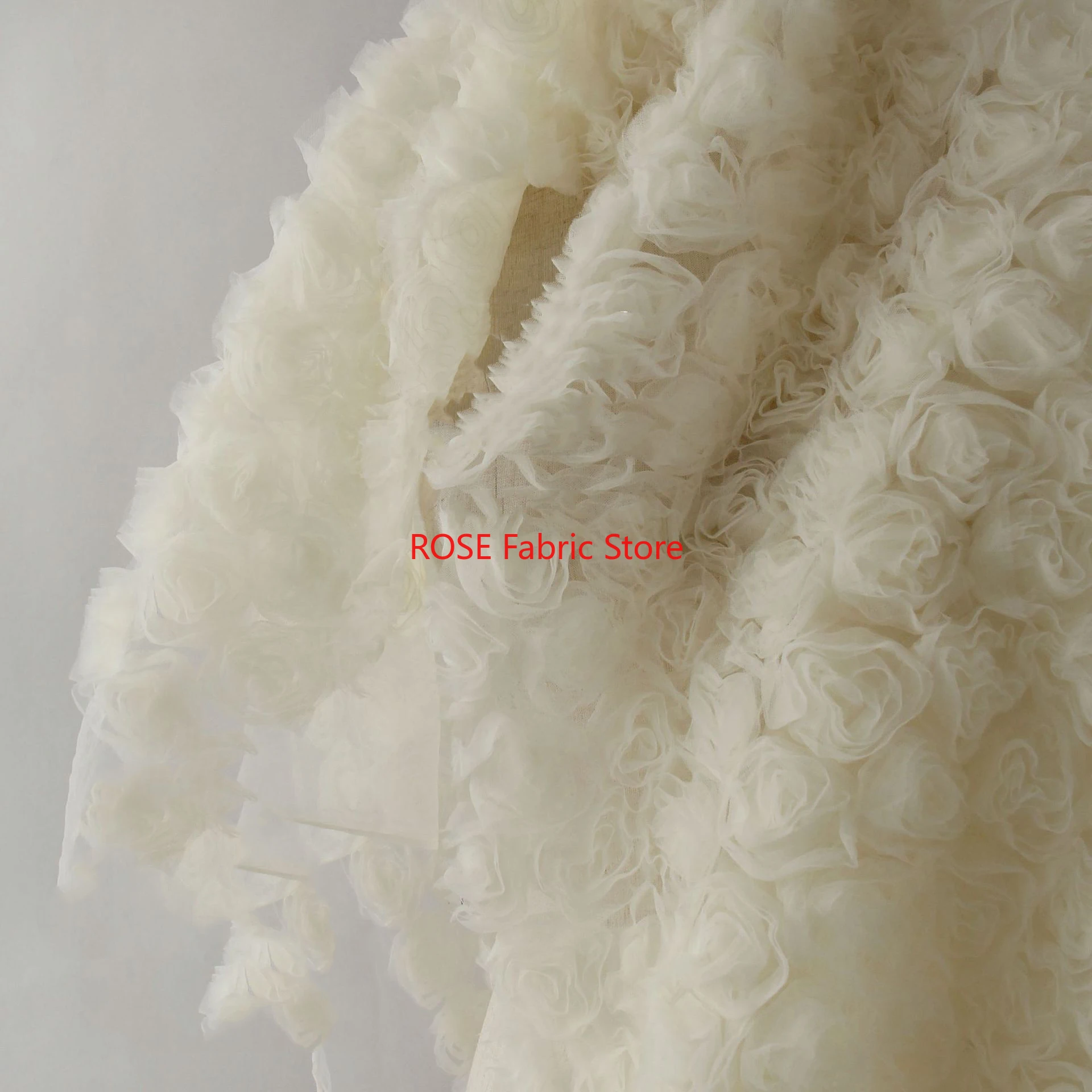 1 yard 3D Rose Bubble Mesh Embroidered Fabric Fluffy Dress Skirt Diy Sewing Fashion Designer Fabric