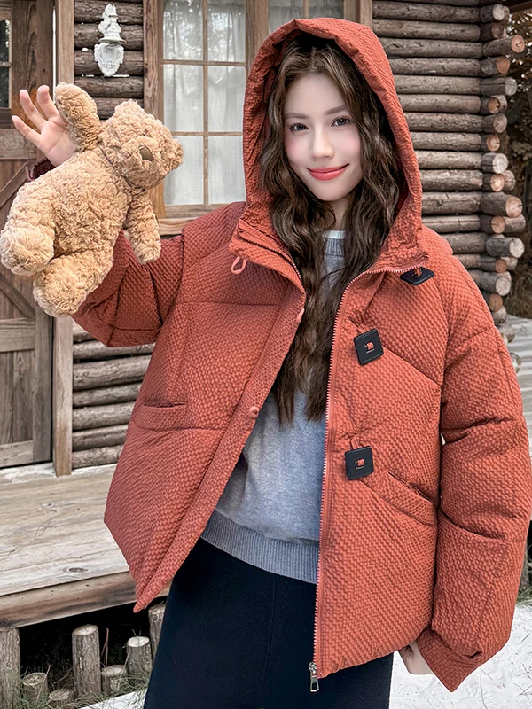 

Korean Sle Hooded down Jaet Women's Winter New Loose Thi Warm Bread Sle Coat Zipper Closure Long Sve Regular Length