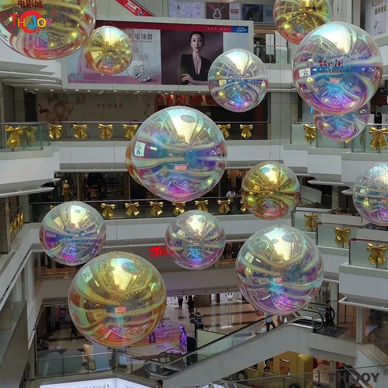 Inflatable Christmas Decoration Silver Ball Big Ceiling Hanging Colorful Disco Mirror Ball Giant Reflective Mirror Balloon