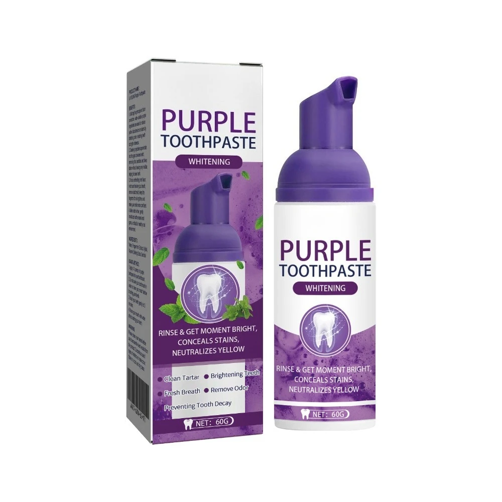 Purple Teeth Bright White Toothpaste: Care for teeth, clean odors, say goodbye to yellow teeth, and make you smile confidently