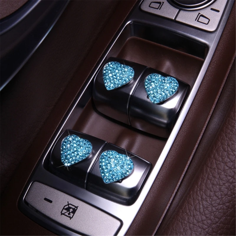 Pack Of 6 Crystal Heart Car Stickers Adhesive Interior Decors for Vehicle Enhancing Luxury with Glittering Designs