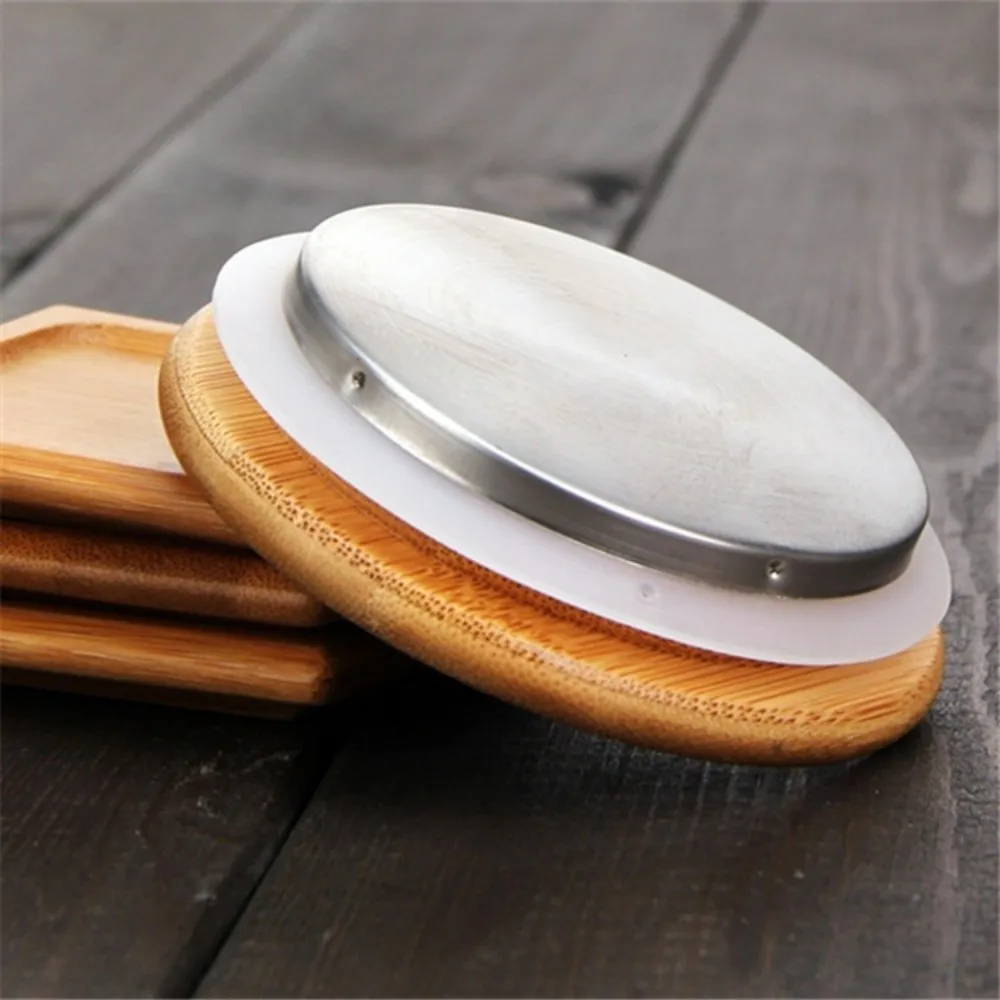 New Reusable Bamboo Lids Thicken Silicone Sealing Wooden Covers Non Leakage Jar Canning Caps Drinking Jar Supplies