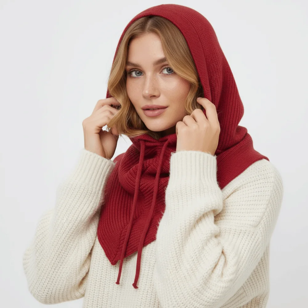 

Простая однотонная шапка-балаклава, теплая утолщенная шапка для защиты ушей, шапка с воротником, зимняя шапка для женщин/девочек