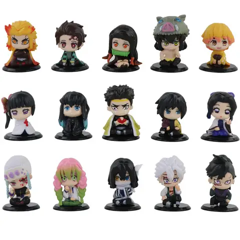 5-piece set of Q-version Demon Slayer sitting ghost dolls, Tanjiro and Inosuke figurines, PVC figures, models, toys, and gifts.