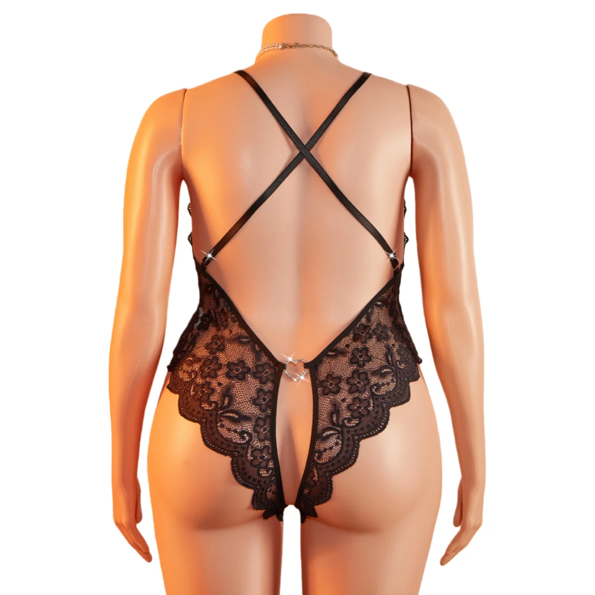 

Plus Size Backless Femme Erotic Costume Hollow Bodysuit Sexy Woman Teddy Babydoll Sheer Lace Lingerie Exotic Crotchless Dress