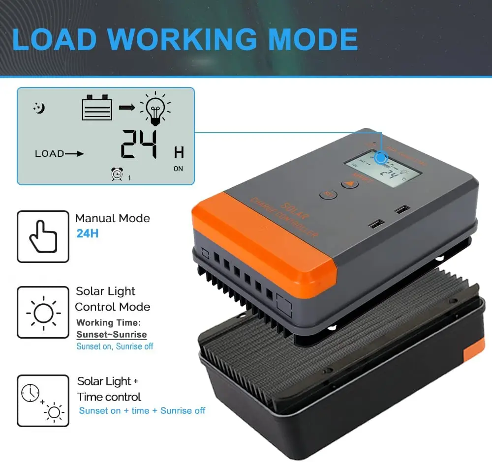 Imagem -05 - Mppt Controlador de Carga Solar Auto Display Lcd Regulador Solar Fit para Agm Gel Inundado e Baterias de Lítio 20a 30a 40a 12v 24v