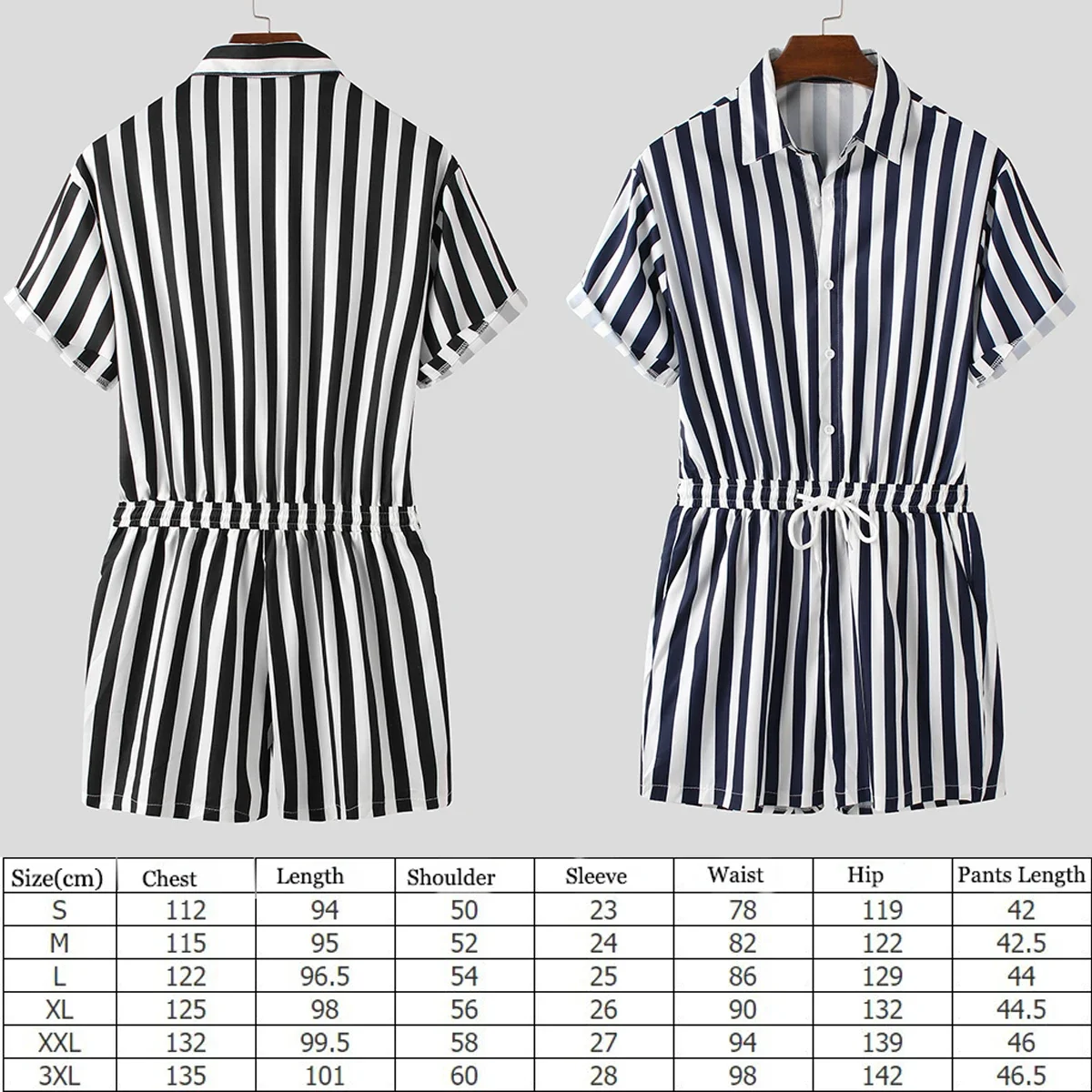 Fashion Men Boxers Rompers Striped Suspenders Bib Jumpsuits Overalls Playsuits Stripe Romper Short Sleeve Drawstring Streetwear