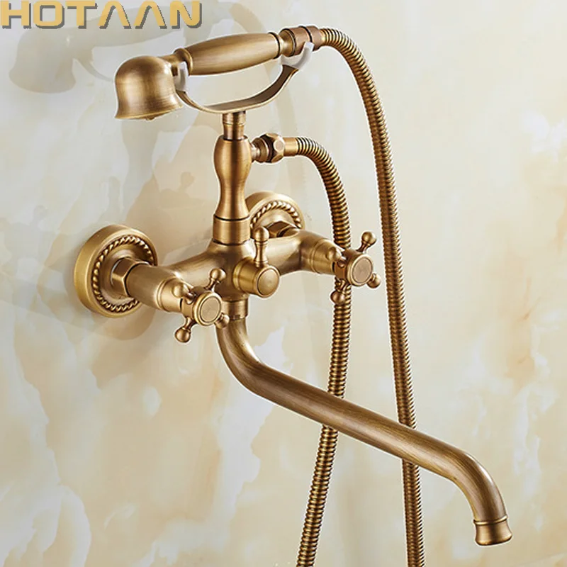 HOTAAN A set 30cm length outlet rotated Brass Body Bathroom Shower Faucet Four Handle Options Bathtub Faucet Bath Water Mixer