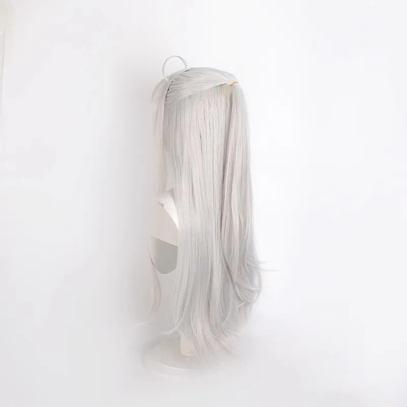 شعر مستعار كوسبلاي من Wuthering Waves Carlotta Montelli - شعر صناعي طويل باللون الرمادي الفضي (85 سم) مع شبكة شعر لجميع القديسين #5